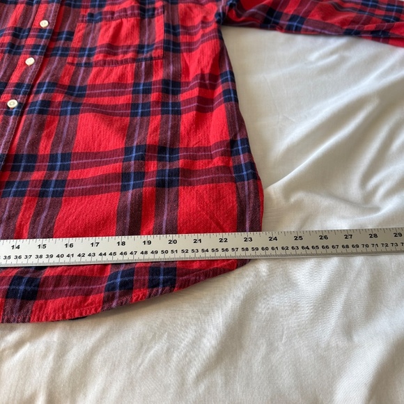 Old Navy Women's Large Red Plaid BOYFRIEND Button Up Flannel Shirt Casual Relax - Picture 15 of 16